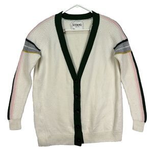 VTG Iceberg Gilmar Wool Cardigan Sweater Womens Small Stripe‎ Made in Italy 90's